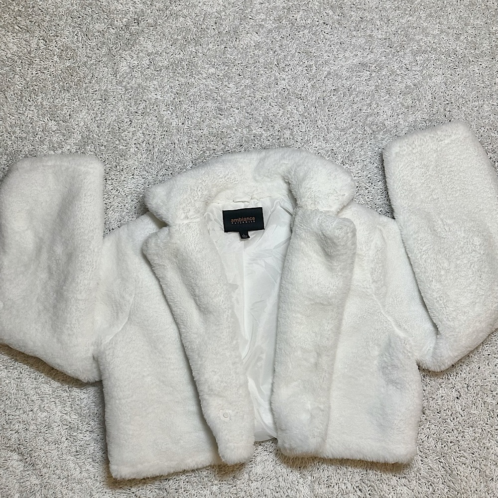Solid Fuzzy Coat Ambiance Outerwear Color White